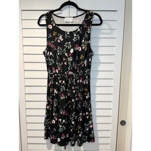 French Grey Floral Sleeveless Fit Flare Mini Dress XL Stretch Casual